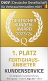 Deutscher Kunden-Award 2023/24: 1. Platz Fertighausanbieter Kundenservice (DTGV)